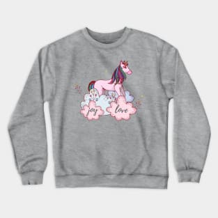 Cute Little Pastel Colored Unicorn With Joy & Love Text Crewneck Sweatshirt